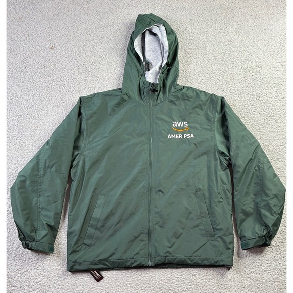 Port Authority Other - NWT Amazon AWS AMER PSA Windbreaker Hooded Full Zip Jacket Green Mens Size Small